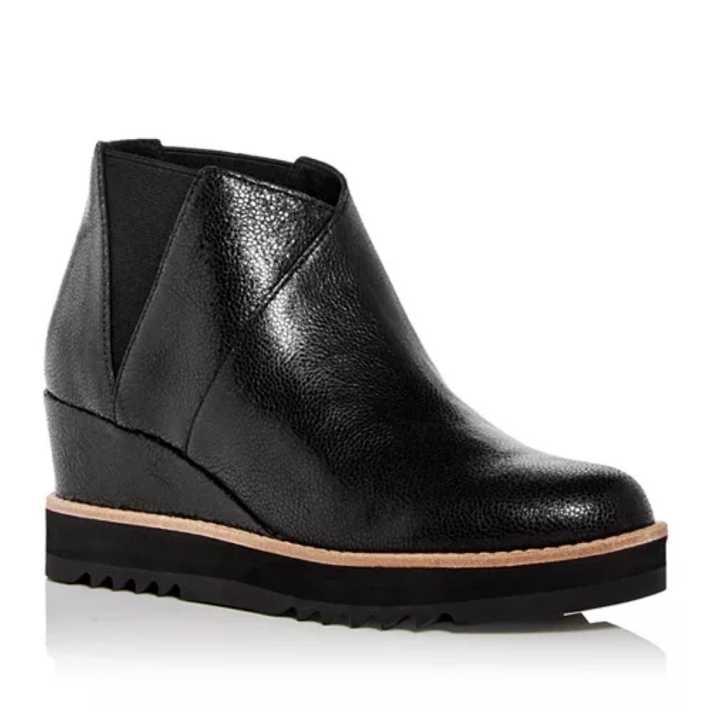 NWOT Eileen Fisher Black Tumbled Nubuck Leather Wedge Ankle Boots-Size 9 - Picture 2 of 12